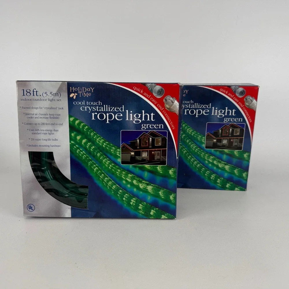 Holiday Time 18ft GREEN Crystallized Rope Light Indoor Outdoor Set of 2
